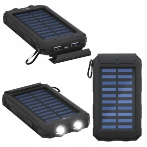 Powerbank SOLARNY 8000mAh SURVIVALOWY 2xUSB karabińczyk LATARKA IP45 kompas