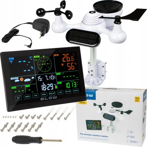 Stacja pogody PROGNOZA pogodowa 7w1 HIGROMETR zegar SOLARNY czujnik WIATRU