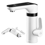 Przepływowy PODGRZEWACZ wody biały KRAN bateria stojąca IPX4 WYŚWIETLACZ