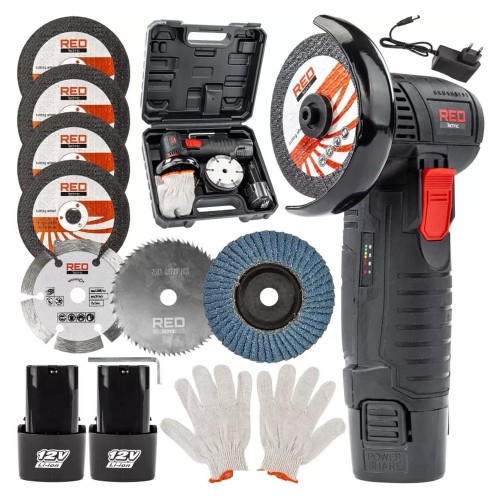 Szlifierka kątowa AKUMULATOROWA 2x akumulator 12V 2 Ah TARCZE bezszczotkowa