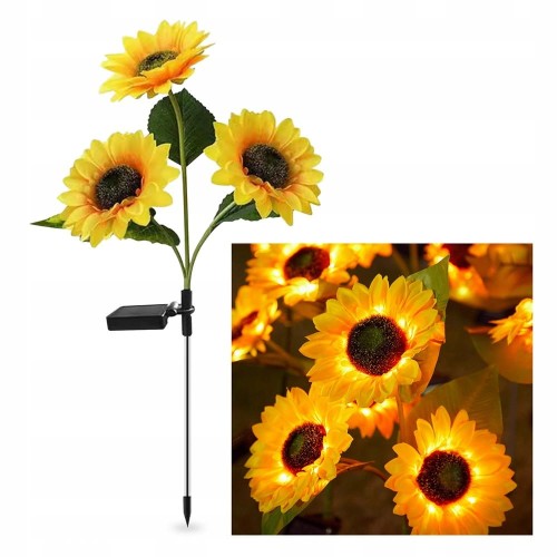 Lampa ogrodowa solarna wbijane kwiaty słoneczniki lampki LED 68cm IP65