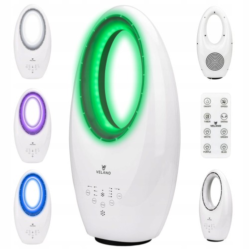 WENTYLATOR BEZŁOPATKOWY PODŁOGOWY OSCYLACJA TIMER PODŚWIETLENIE LED PILOT