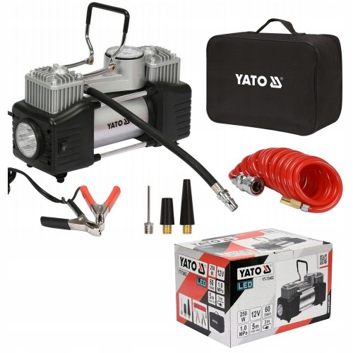 Kompresor 12V samochodowy MANOMETR do 10 barów POMPKA SPRĘŻARKA 250 W lampa