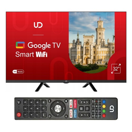 TELEWIZOR SMART GOOGLE TV UD 32'' HD WiFi Bluetooth DVBT2 HEVC DOLBY