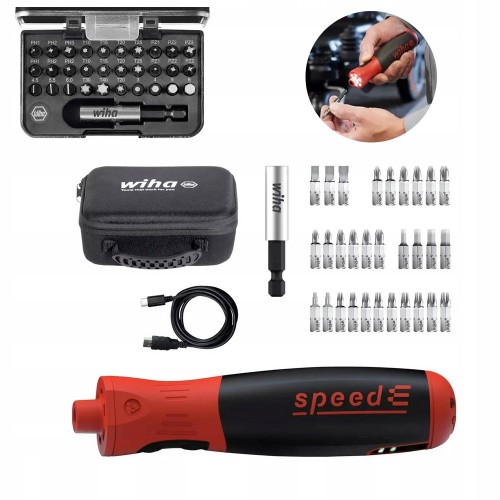 Wkrętak elektryczny AKUMULATOROWY 3.7V 1/4" zestaw bitów 12Nm Wiha speedE