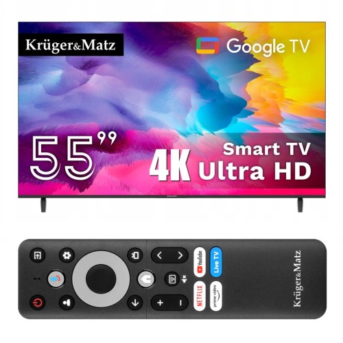Telewizor SMART Google TV WiFi Kruger Matz 55 cali UHD DVB-T2/C HEVC APLIKACJE