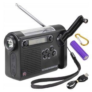 Radio solarne dynamo awaryjne FM AM KW powerbank na korbkę latarka surwiwal