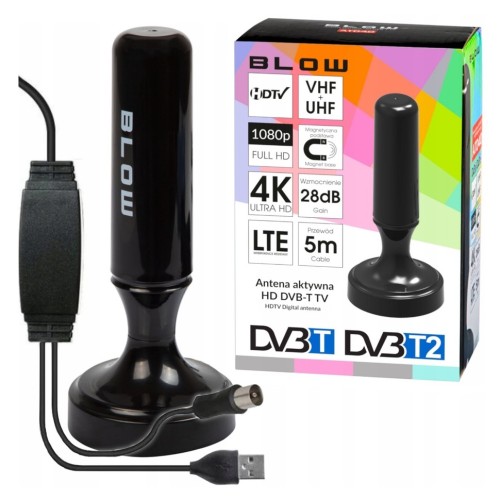 Mocna antena aktywna pokojowa DVBT2 TV FHD 4K MUX-8 LTE magnes wzmacniacz