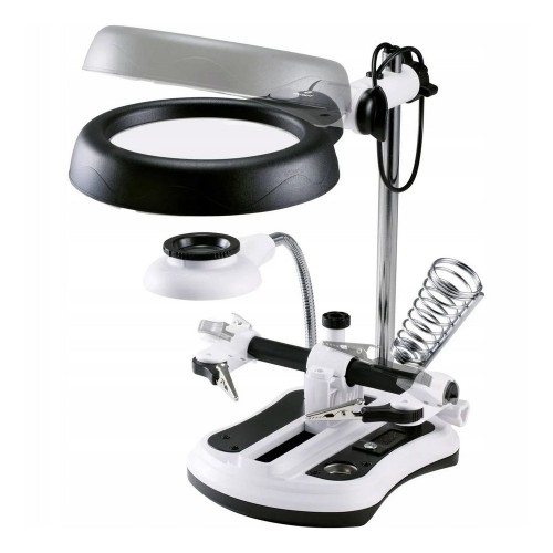 Lupa z oświetleniem led powiększenie 10x trzecia ręka zaciski krokodylkowe