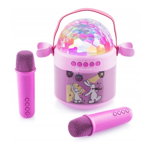 Głośnik karaoke disco dla dzieci GoGEN różowy 2 mikrofony kula dyskotekowa
