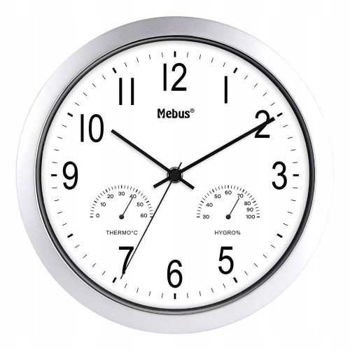 Zegar ścienny kwarcowy 25,5 cm wbudowany higrometr i termometr