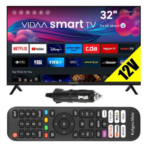 Telewizor smart tv Vidaa 32'' HD WiFi USB HDMI DVB-T2 aplikacje Netflix 12V