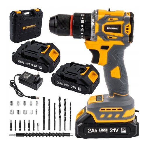 Wkrętarka akumulatorowa wiertarka 2x akumulator 2Ah 21V zestaw wierteł