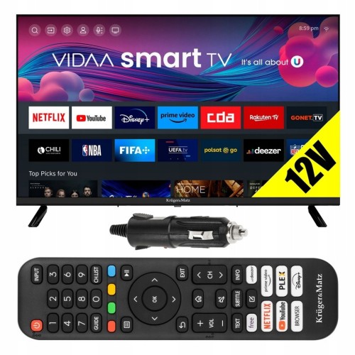 Telewizor smart tv VIDAA WiFi 32'' HD aplikacje Youtube Prime Netflix 12V