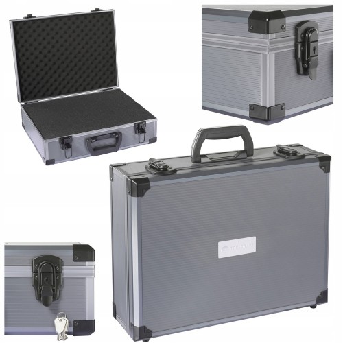 Walizka UNIWERSALNA narzędziowa ALUMINOWA wkład WZMOCNIONA 42x32x14cm klucz