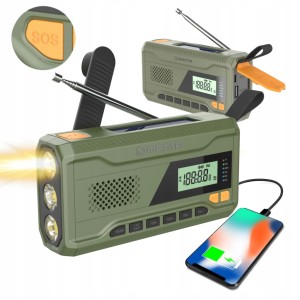 Radio awaryjne na korbkę przenośne solarne dynamo latarka Powerbank 4500mAh