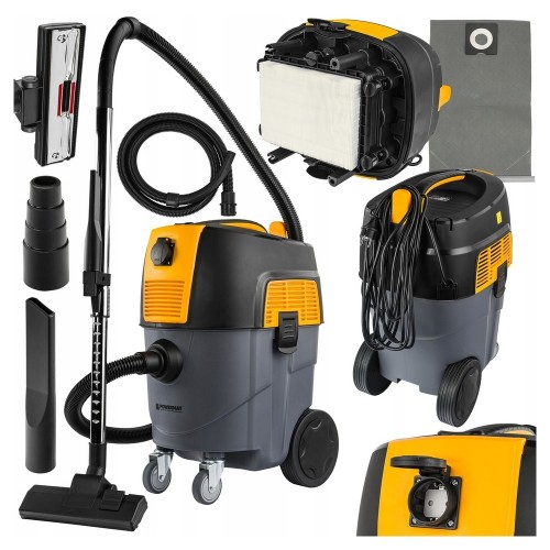 Odkurzacz przemysłowy bezworkowy 1600W zbiornik 30L gniazdo 230V Filtr HEPA