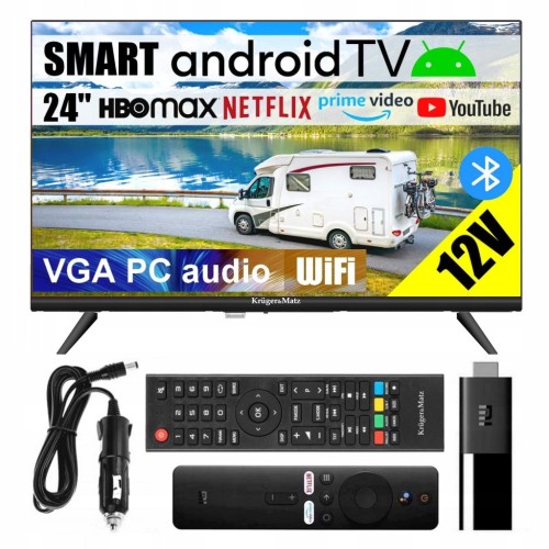 Telewizor do KAMPERA SMART Android TV WiFi BT 24 cale HD 12V DVBT2 APLIKACJE