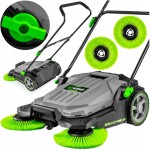 Zamiatarka ręczna do liści podjazdu kosz 20L regulacja system 3 szczotek