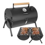 Grill węglowy z pokrywą 2x ruszt termometr komin przenośny turystyczny XXL