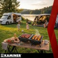 Grill węglowy z pokrywą 2x ruszt termometr komin przenośny turystyczny XXL