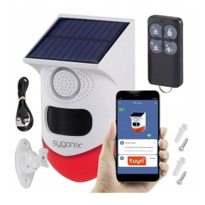 Alarm solarny bezprzewodowy czujnik ruchu syrena pilot Aplikacja Tuya