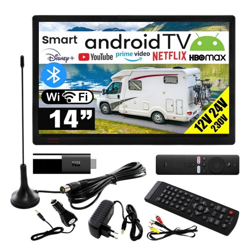 Telewizor smart Android tv 14'' WiFi BT USB HDMI DVBT2 230V 24V 12V