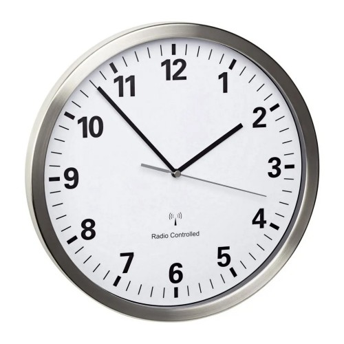Zegar ścienny sterowany radiowo DCF77 30.5 cm stal nierdzewna cicha praca