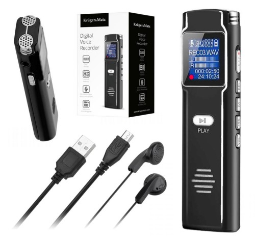 Dyktafon cyfrowy kieszonkowy pamięć 8 GB mikrofon stereo słuchawki