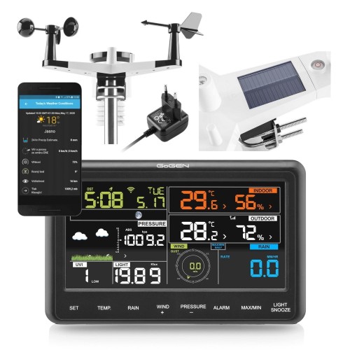 Stacja pogody profesjonalna prognoza pogodowa WI-FI solar aplikacja Gogen