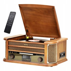 Gramofon Retro Kaseta CD USB Bluetooth Radio DAB+
