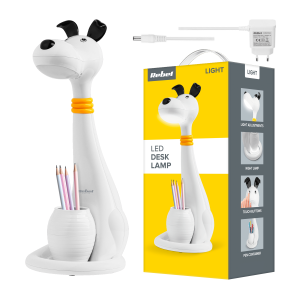 Lampa biurkowa pies pojemnik na przybory szkolne lampka na biurko