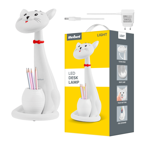 Lampa biurkowa kot pojemnik na przybory szkolne lampka na biurko