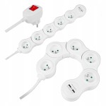 Przedłużacz sieciowy 5 gniazd przewód 1,5m 2x USB