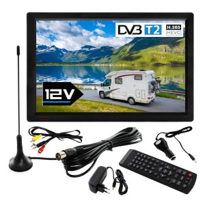 Telewizor turystyczny mobilny TV 14 cali USB HDMI DVBT2 HEVC H265 230V 12V