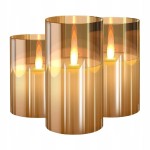 ŚWIECE LED ozdobne 3 SZTUKI złocone szkło dekoracyjne efekt PŁOMIENIA