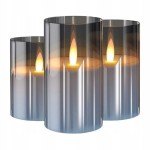 ŚWIECE LED ozdobne 3 SZTUKI dymione szkło dekoracyjne efekt PŁOMIENIA