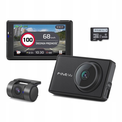 Rejestrator FineVu WiFi 32GB QHD FHD wyświetlacz LCD 3.5 GPS radary
