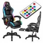 FOTEL GAMINGOWY kubełkowy obrotowy PODŚWIETLANY LED RGB + PODNÓŻEK krzesło