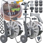 Wózek alu wąż ogrodowy 4 warstwowy 1/2 50 metrów zraszacz duży zestaw