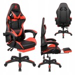 FOTEL GAMINGOWY kubełkowy obrotowy CZARNO czerwony PODNÓŻEK krzesło Kruger