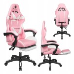 FOTEL GAMINGOWY kubełkowy obrotowy RÓŻOWY + PODNÓŻEK krzesło KrugerMatz