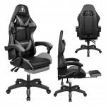 FOTEL GAMINGOWY kubełkowy obrotowy CZARNO szary PODNÓŻEK krzesło KrugerMatz