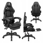 FOTEL GAMINGOWY kubełkowy obrotowy CZARNY PODNÓŻEK krzesło KrugerMatz