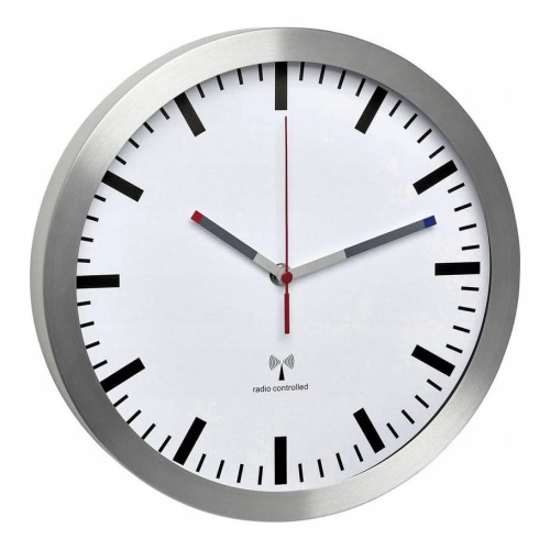 Zegar ścienny sterowany radiowo 30cm DCF77 aluminium cicha praca wskazówek