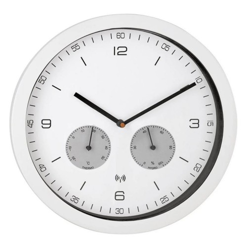 Zegar ścienny sterowany radiowo biały 26cm DCF77 higrometr termometr