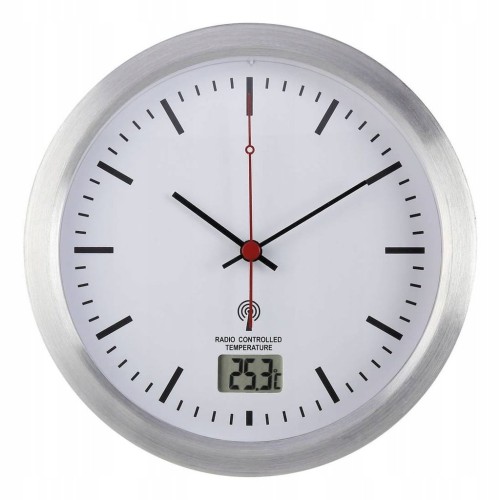 Zegar ścienny sterowany radiowo 17cm DCF77 pomiar TEMPERATURY przyssawka