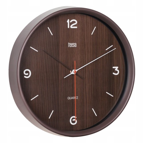 Zegar ścienny 30cm ciemny brąz PŁYNNA praca WSKAZÓWEK