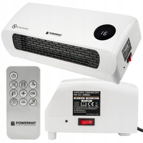 Kurtyna powietrzna grzejnik ceramiczny termowentylator ścienny 2000W pilot