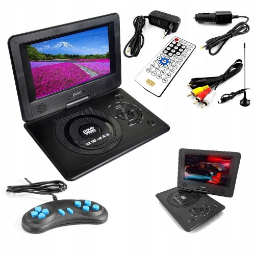 Odtwarzacz DVD PRZENOŚNY samochodowy 9 cali TV gry PILOT pad AKUMULATOR 12V
